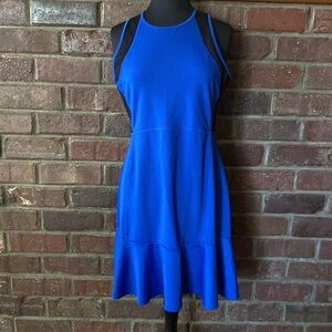 Gianni Bini blush royal blue sleeveless mesh and scuba fit and flare mini dress‎